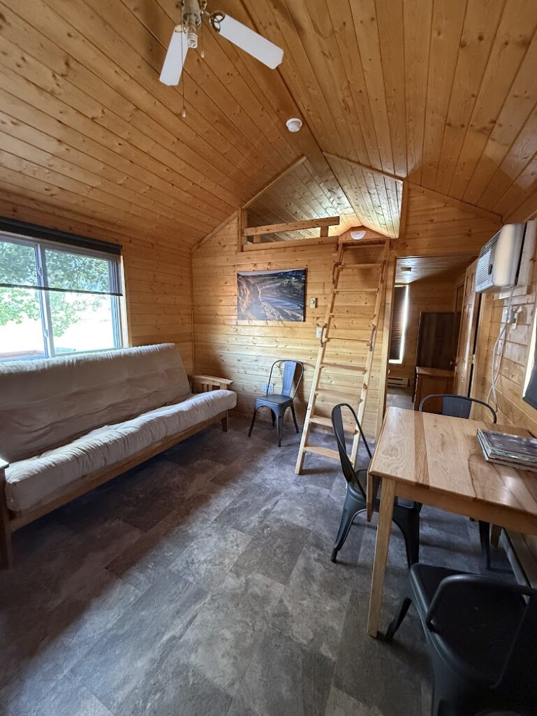 The inside of our cabin at Medora Campground 