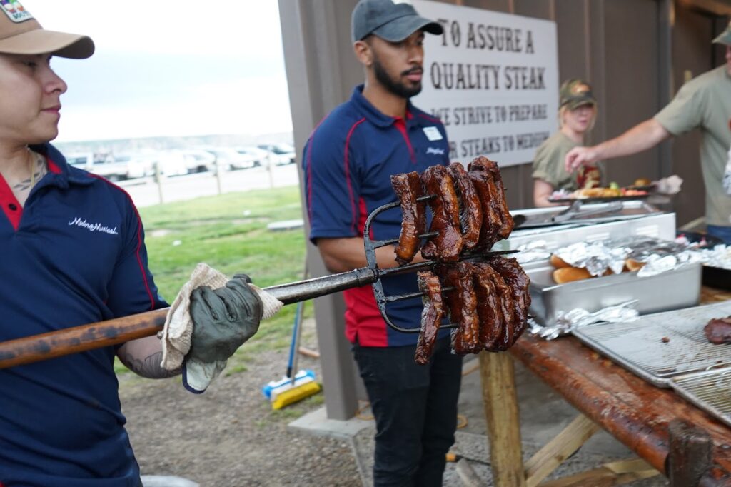 Pitchfork Fondue- steaks cooked on a pitchfork in a pot of boiling water