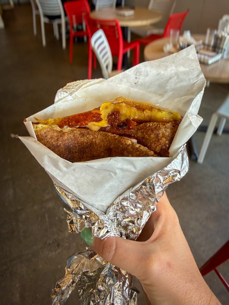 Gluten free crepe from Crepes Paulette in Bentonville served in a casual cafe setting