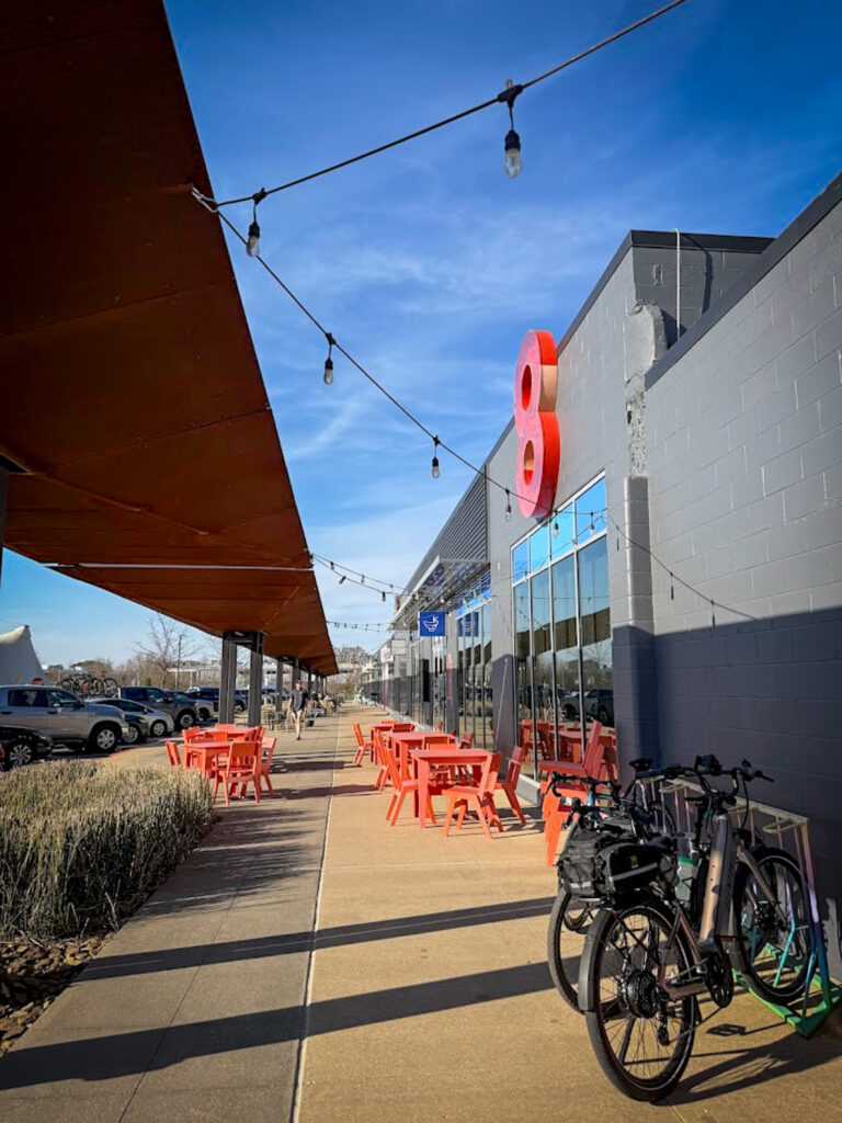 Bentonville restaurant patio with bike-friendly seating and gluten free dining options
