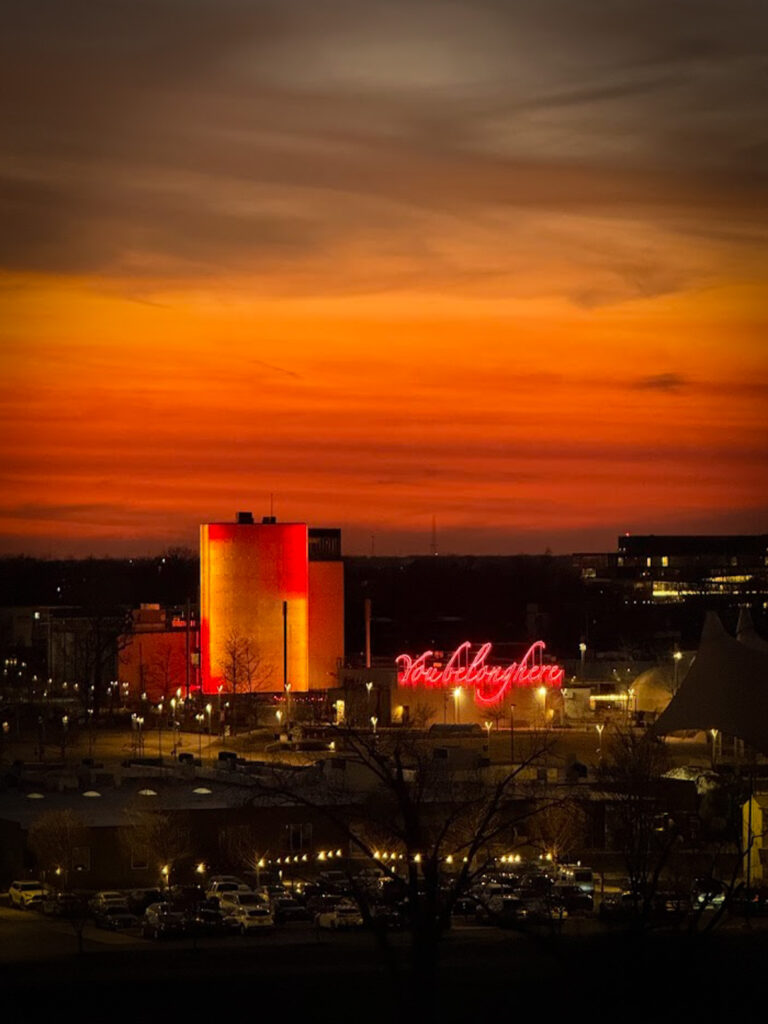 Downtown Bentonville skyline at sunset near gluten free restaurants and dining spots